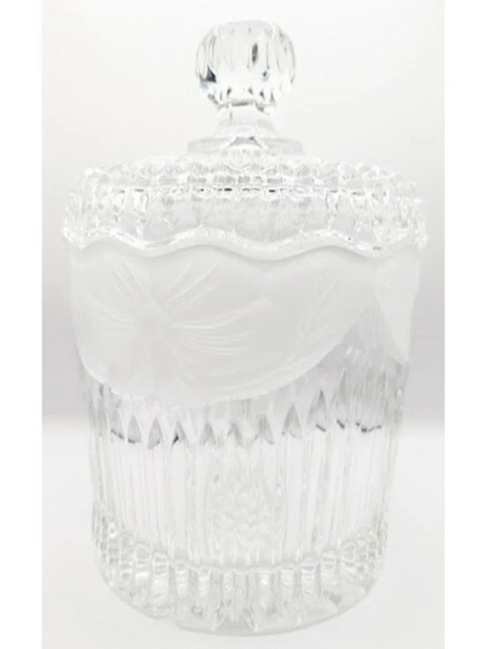 Vintage Lead Crystal Biscuit Cookie Jar With Lid Frosted Etched Floral